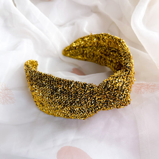 Black Gold Tinsel Knot Headband