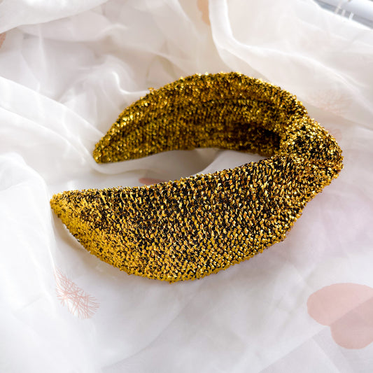 Black Gold Tinsel Knot Headband