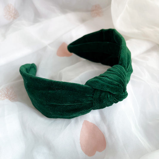 dark forest green velvet knot headband christmas accessory fashion outfit ideas party festive luxury hairband