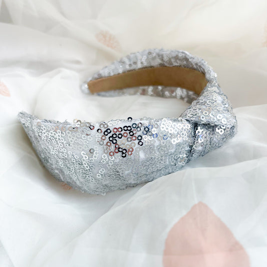 Silver Sequin Knot Headband