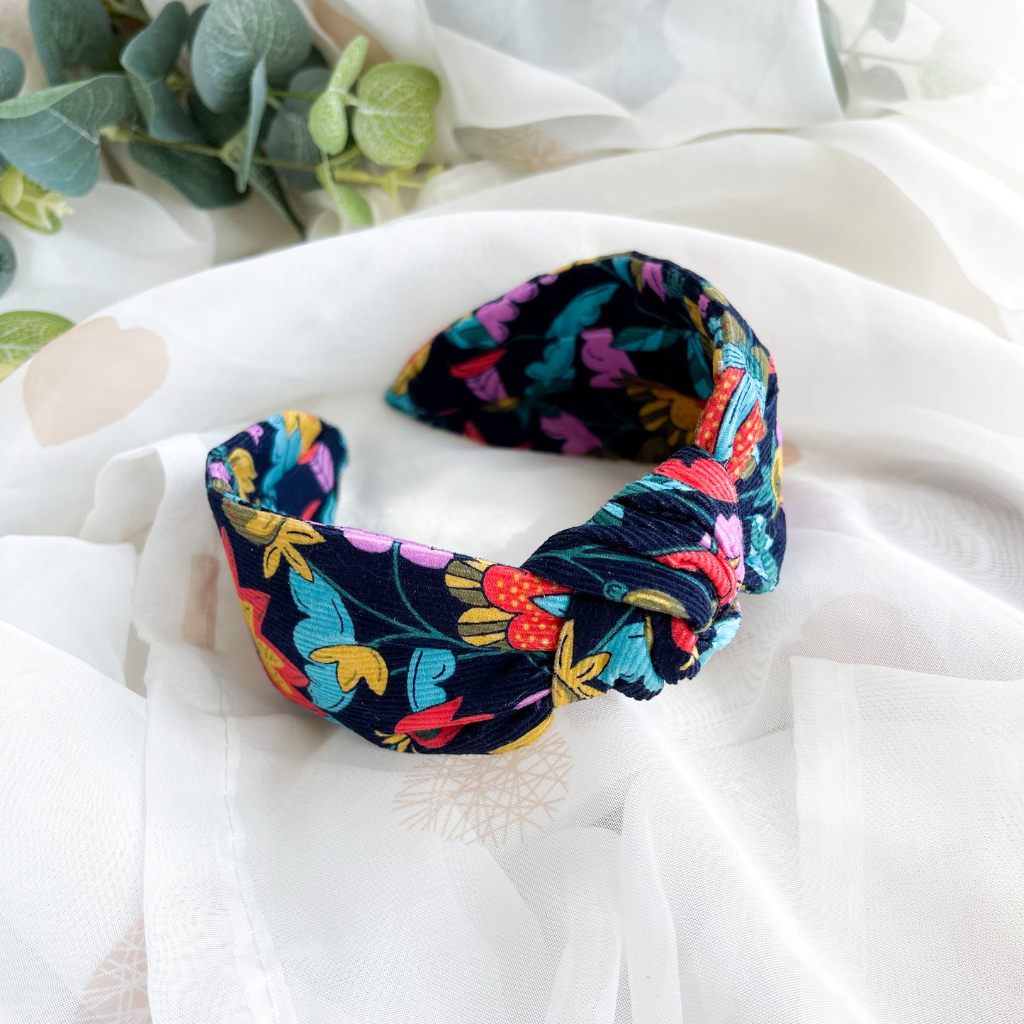 Floral Corduroy Knot Headband