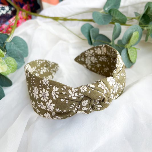 Capel Olive Green Liberty of London Print Knot Headband