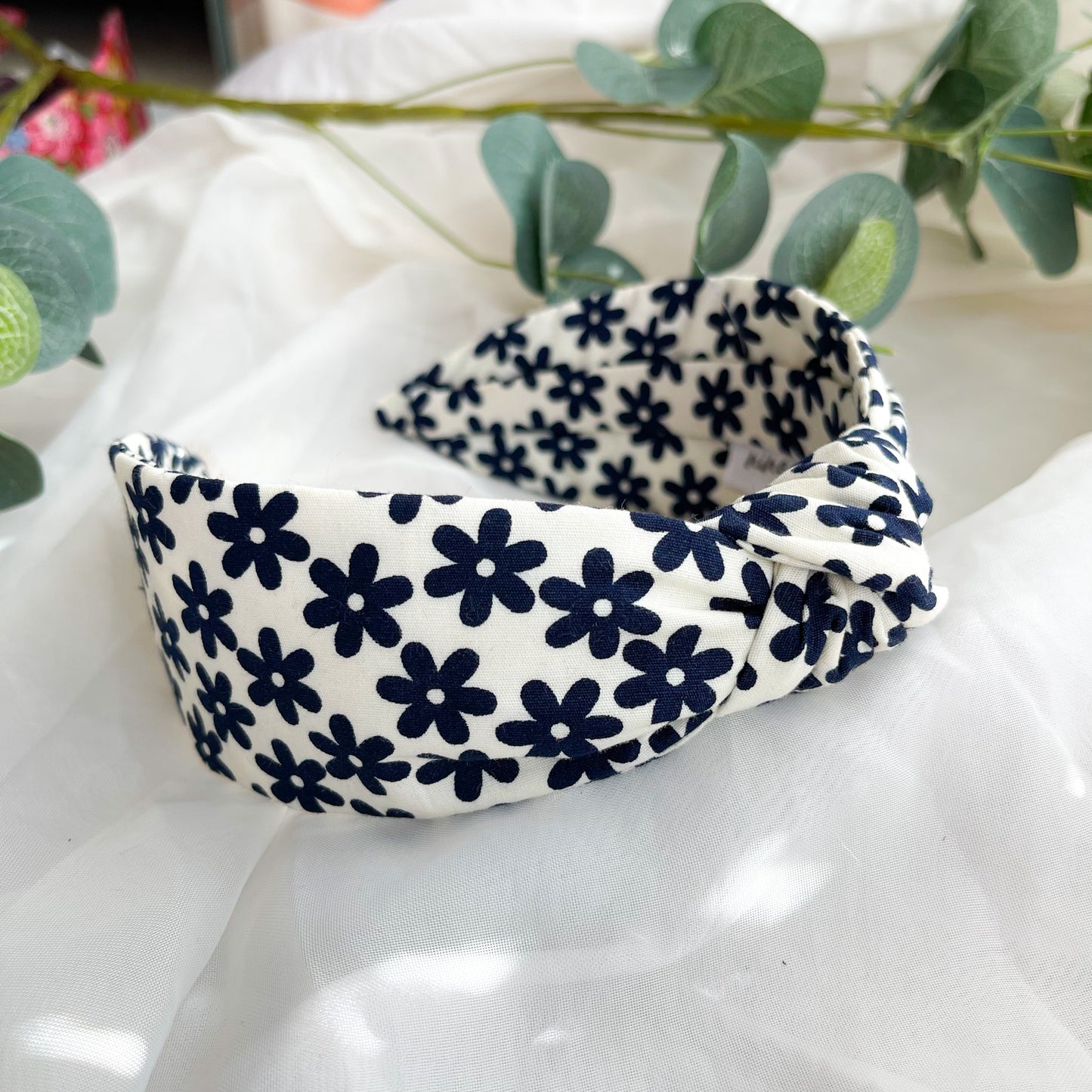 Navy Daisy Knot Headband