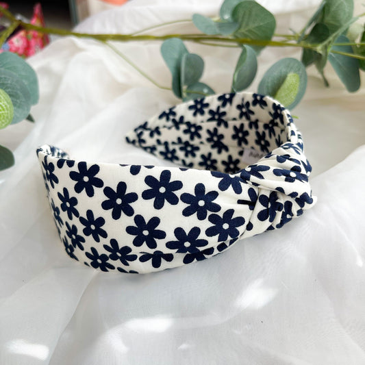 Navy Daisy Knot Headband