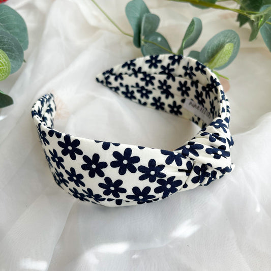 Navy Daisy Knot Headband