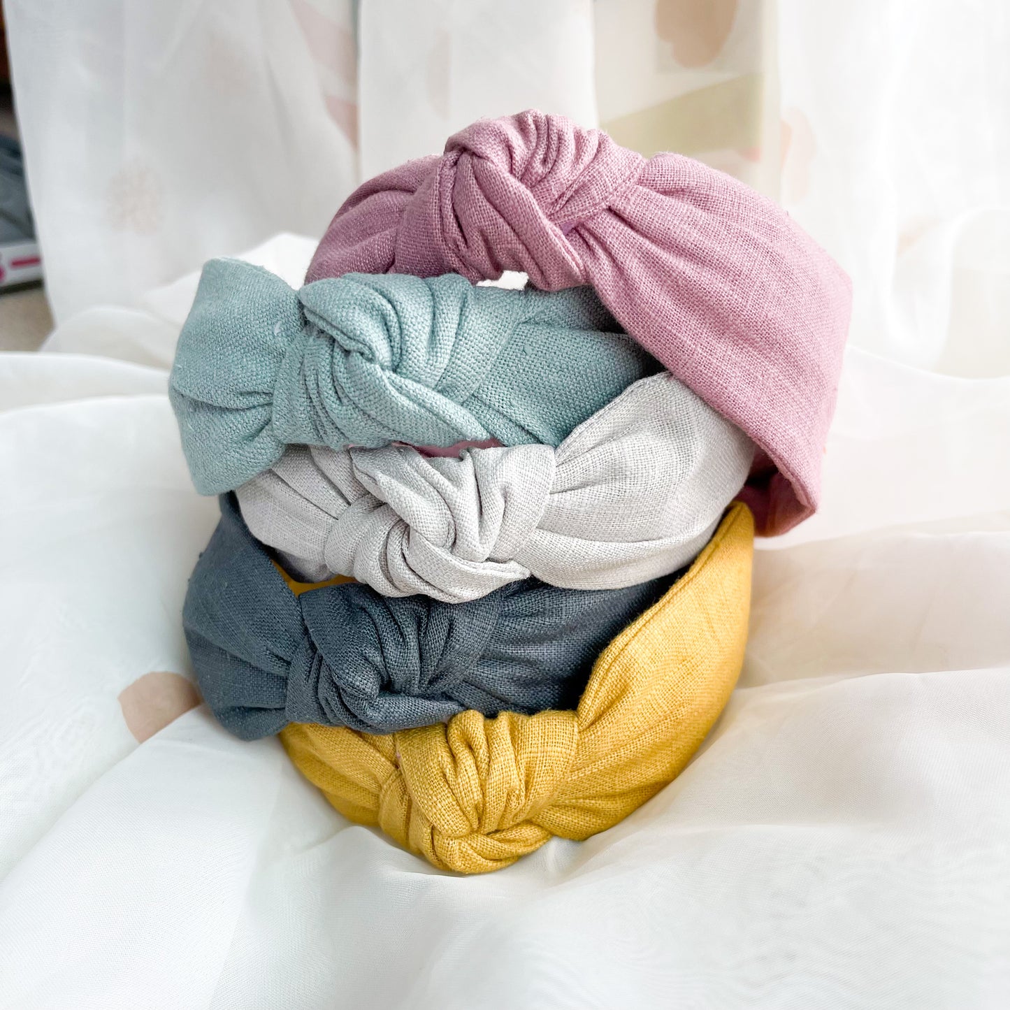 Pink Linen Knot Headband