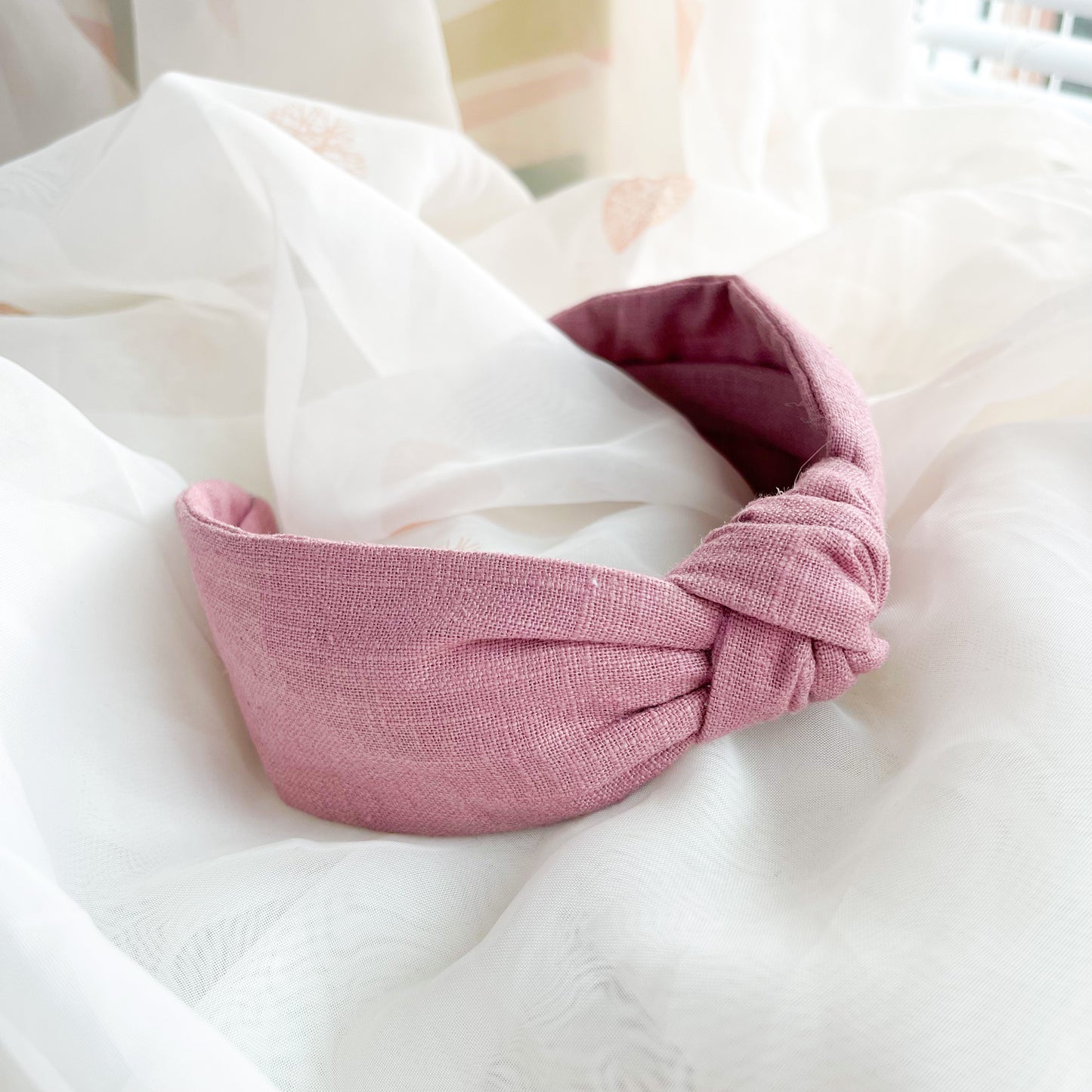 Pink Linen Knot Headband