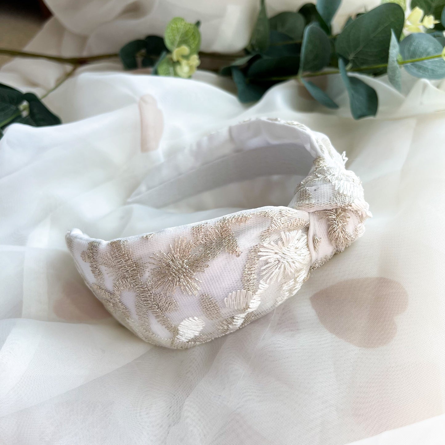 Embroidered Satin Lined Knot Headband