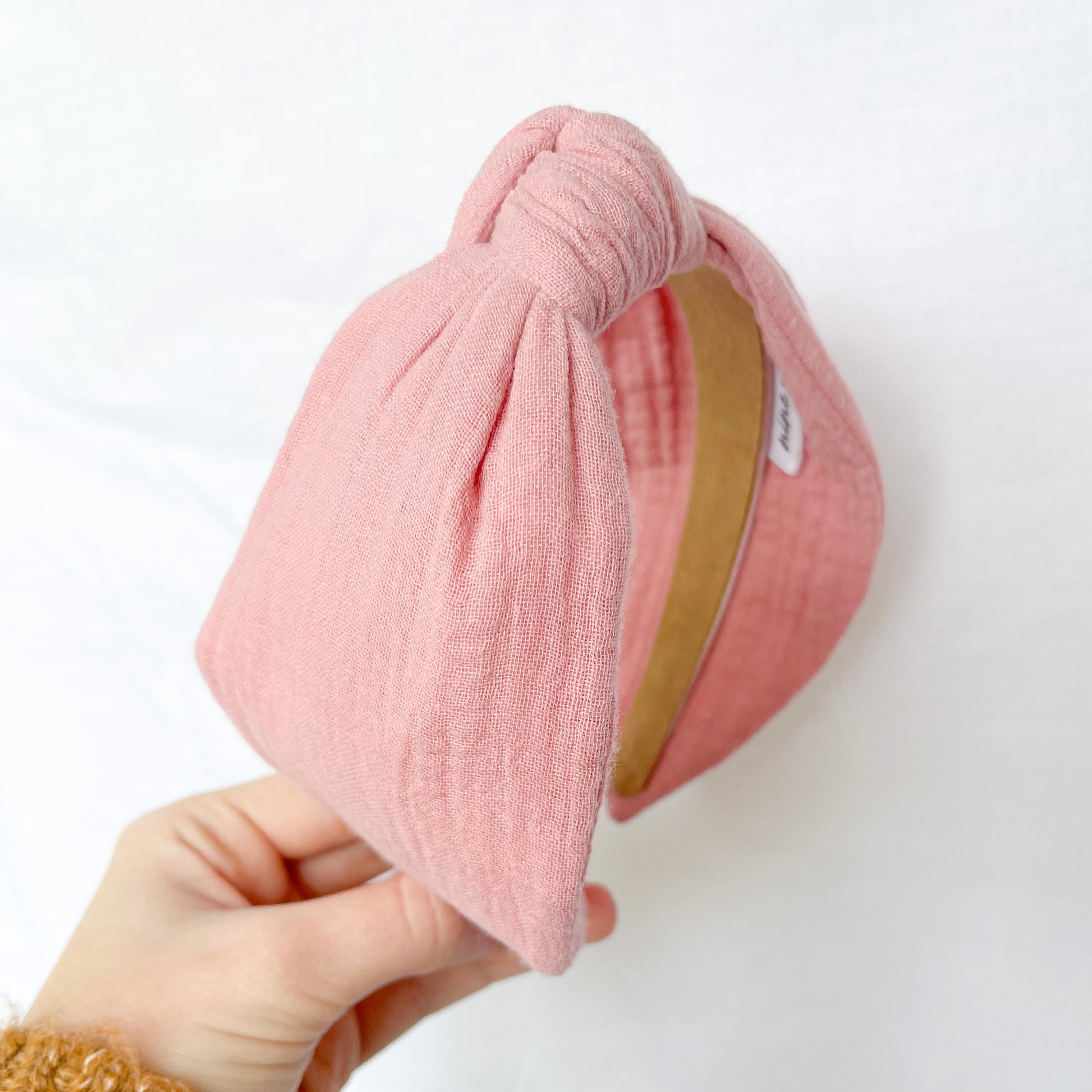 Plain pink wide headband, knotted hair accessory, top knot headband
