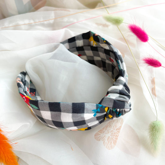 Floral Gingham Knot Headband