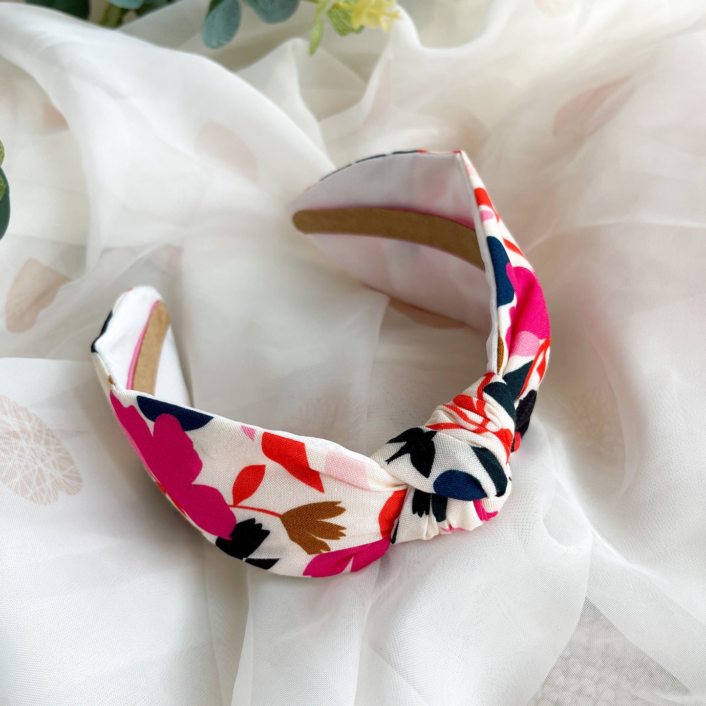 Colourful Floral Satin Lined Knot Headband