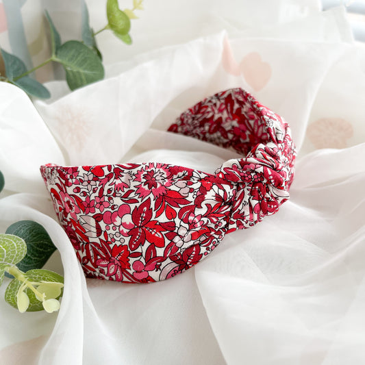 Red Floral Print Knot Headband