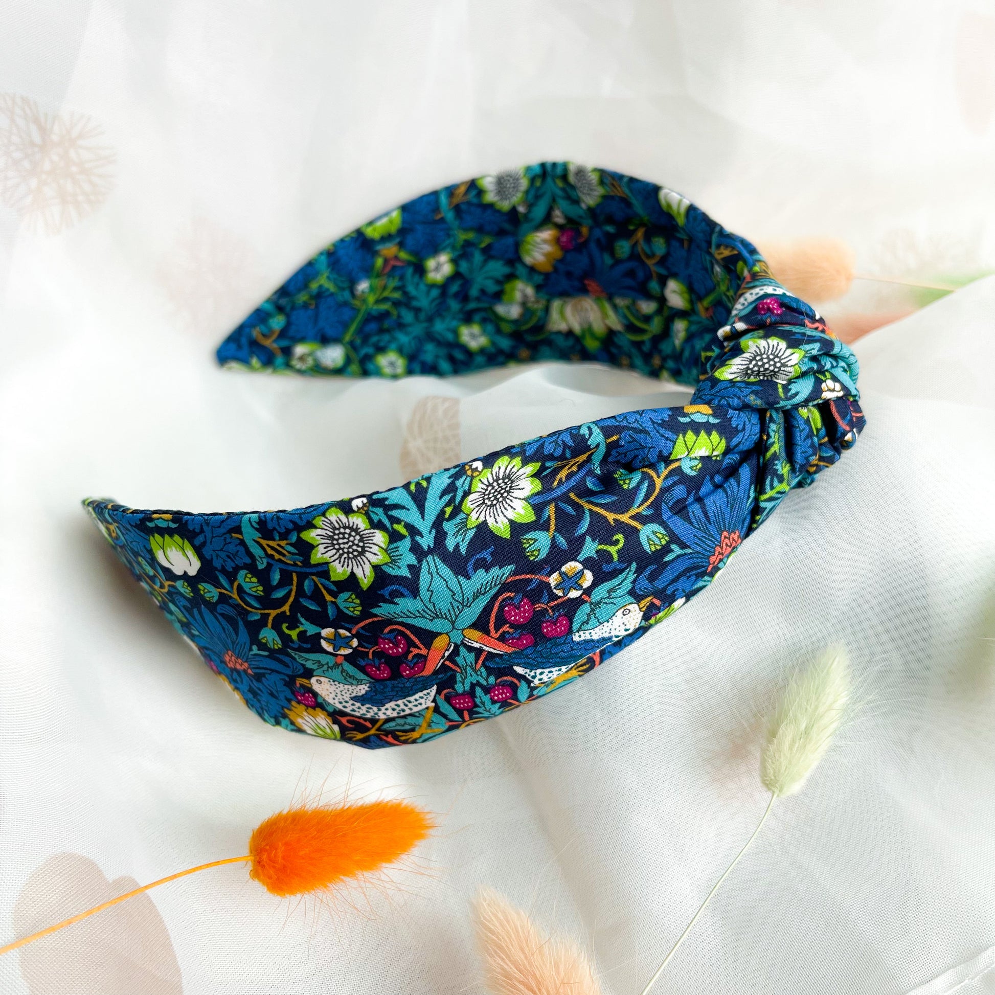 Liberty london strawberry thief tana lawn cotton fabric print headband William Morris designer hairband womens accessory Blue