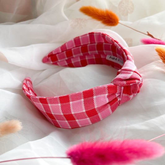 Pink and red tartan headband, gingham, valentines hair accessory, Valentine’s Day gift for her, pink girly headband, clueless themed outfit