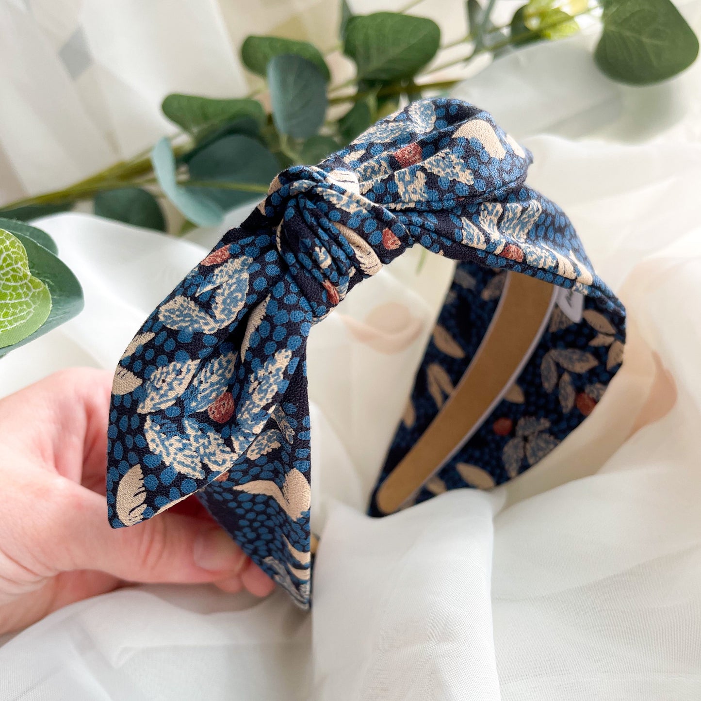Navy Spot Side Bow Headband