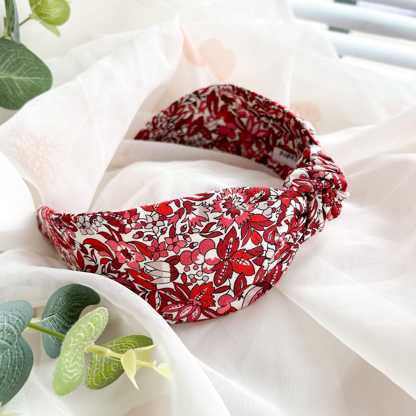 Red Floral Print Knot Headband