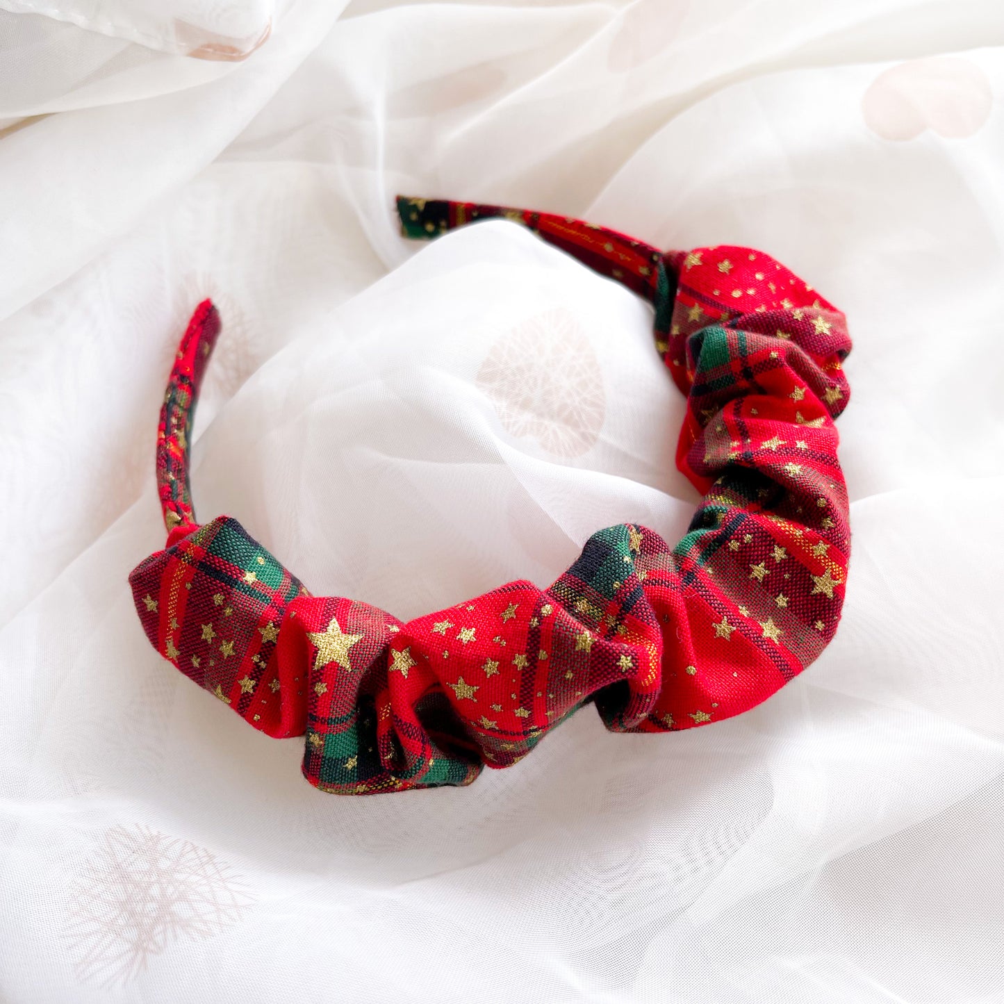 Red Tartan Ruched Headband