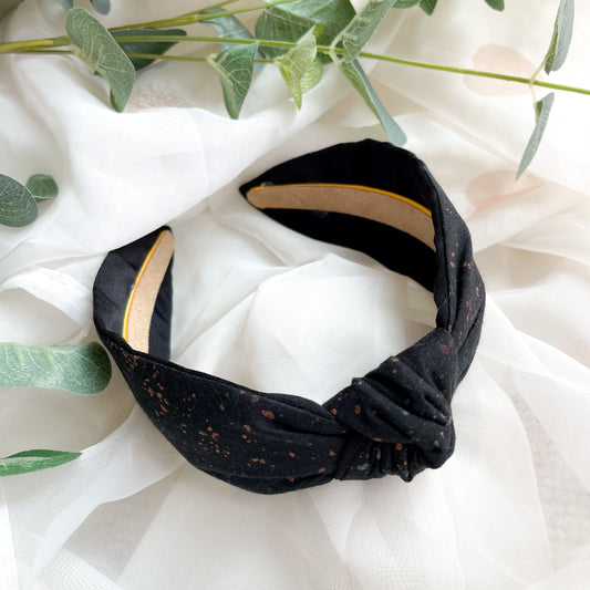 Black Speckle Satin Lined Knot Headband