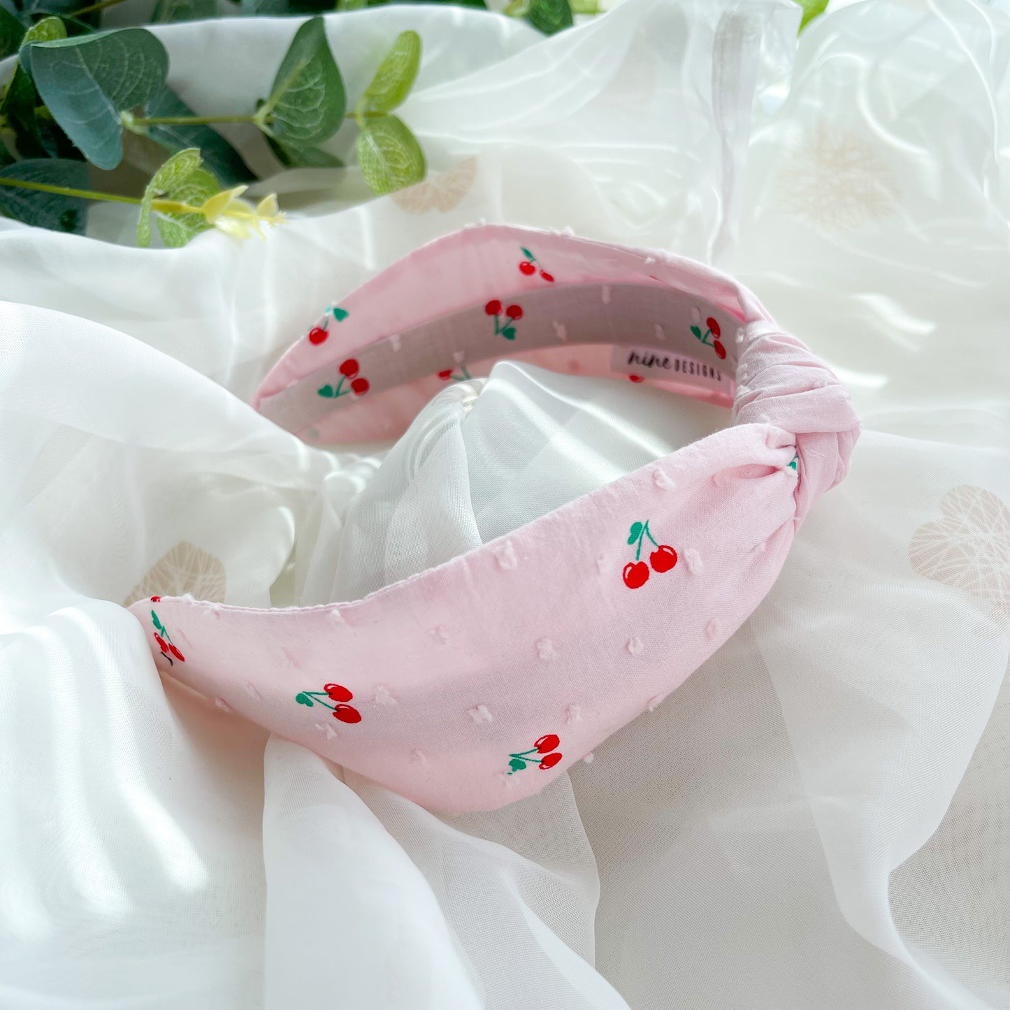 Pink Cherry Print Knot Headband