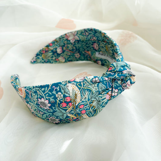 Strawberry Thief Teal Liberty of London Print Knot Headband