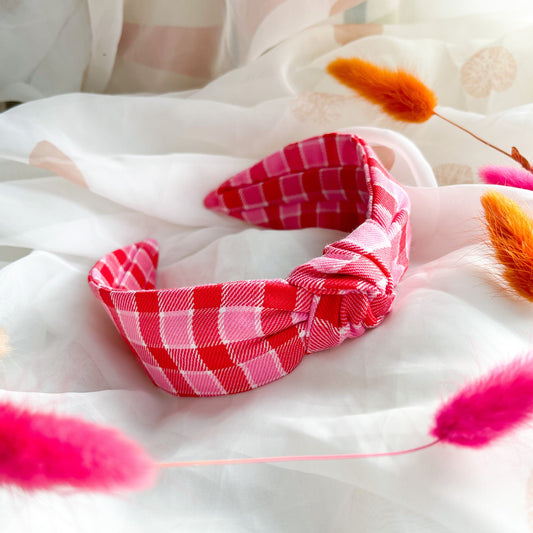 Pretty in Pink Tartan Knot Headband