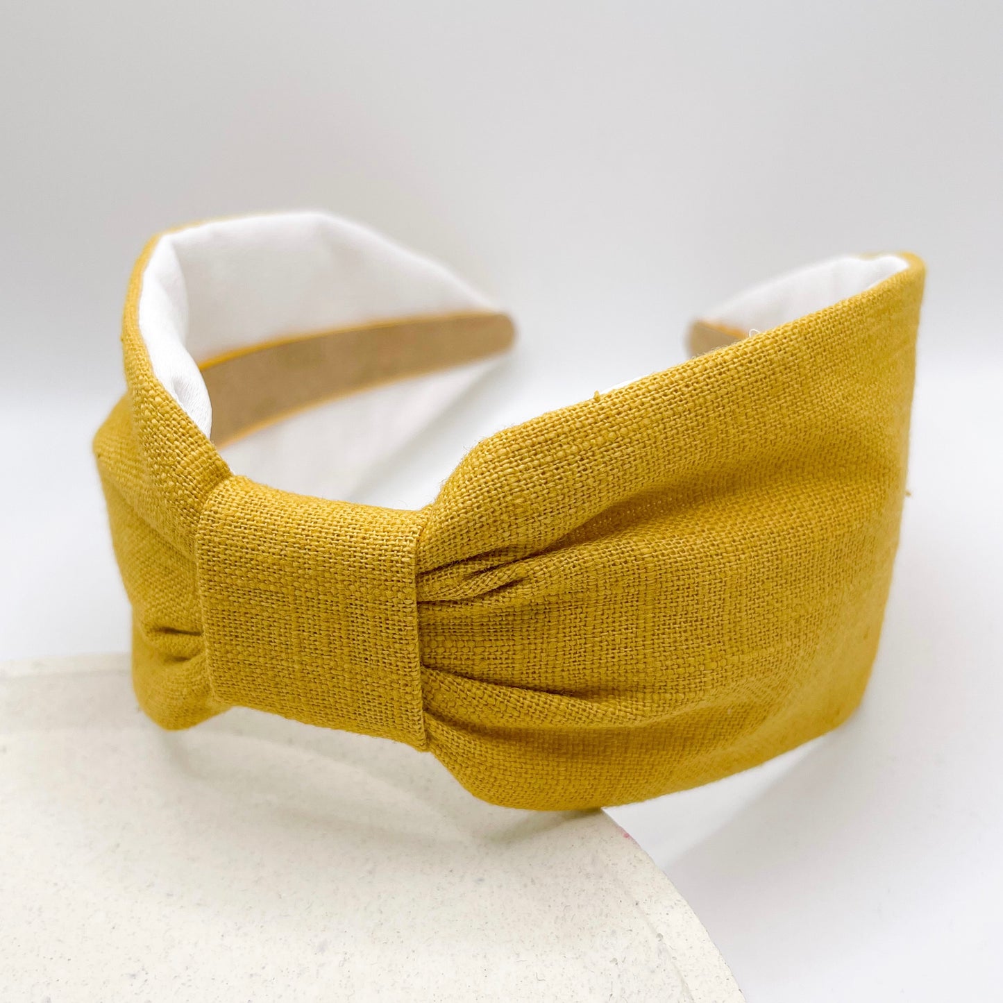 Bow headband, wide headband for curly hair, yellow bright headband