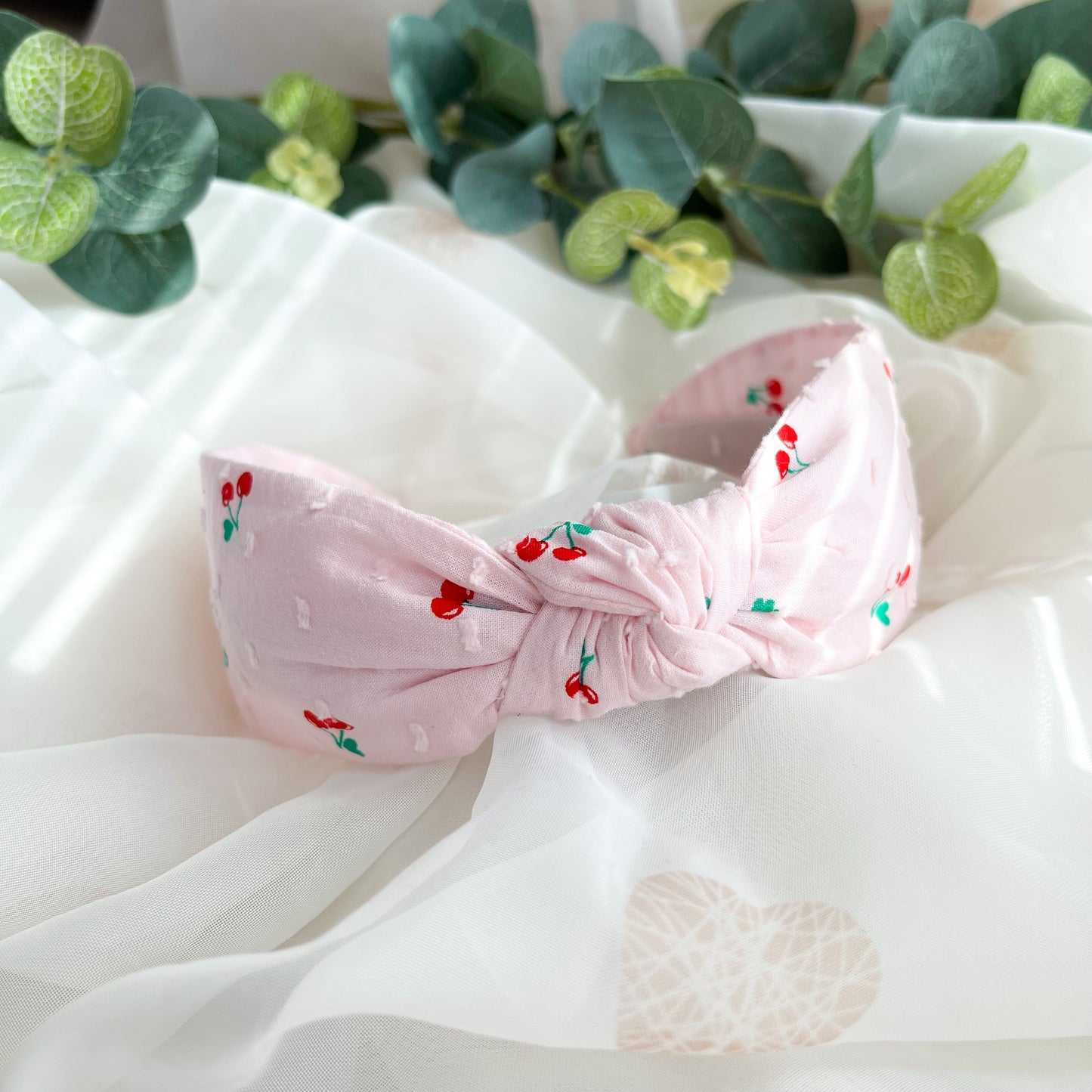 Pink Cherry Print Knot Headband