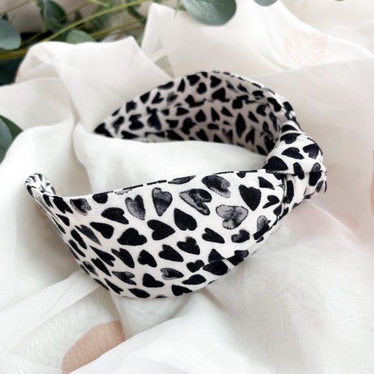 Monochrome Hearts Knot Headband
