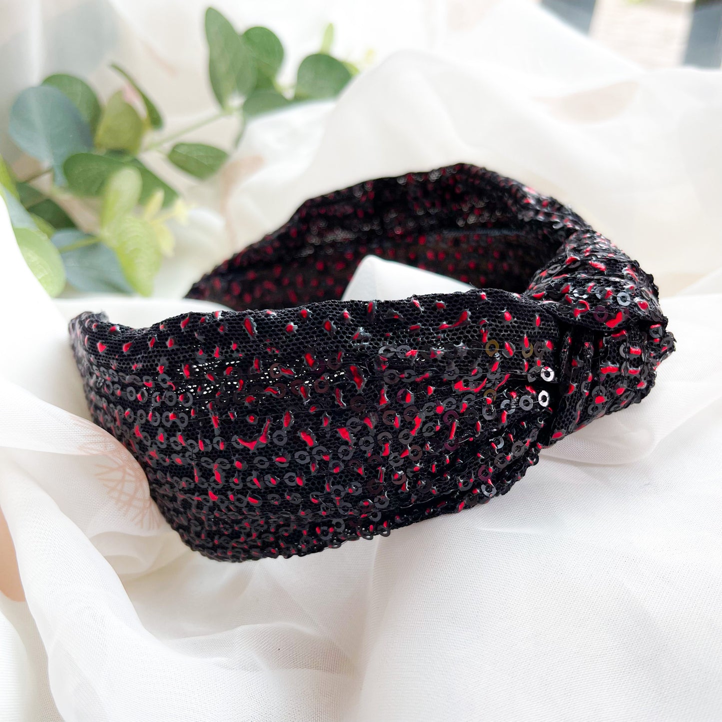 Black and Red Sequin Knot Headband
