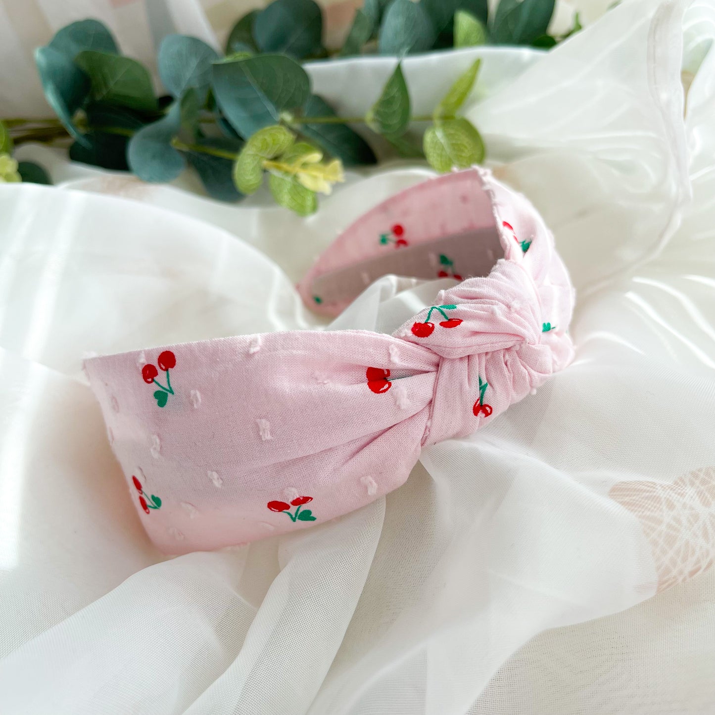 Pink Cherry Print Knot Headband
