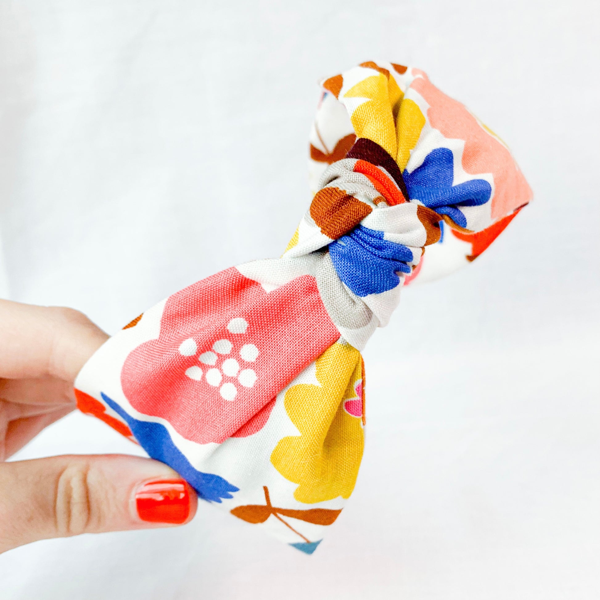 Colourful floral headband, top knot hairband