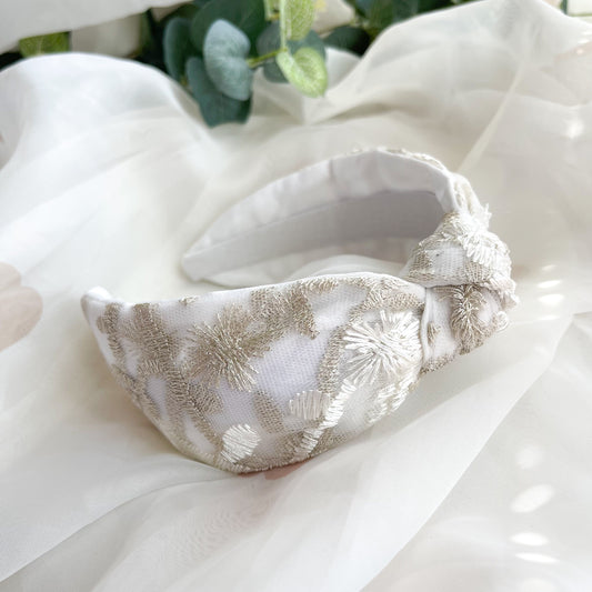 Embroidered Satin Lined Knot Headband