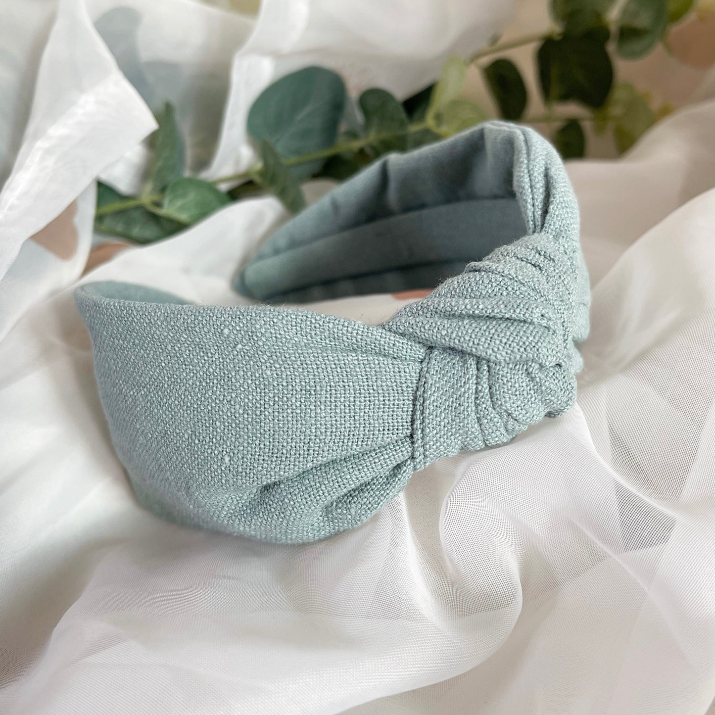 Sage Green Linen Knot Headband