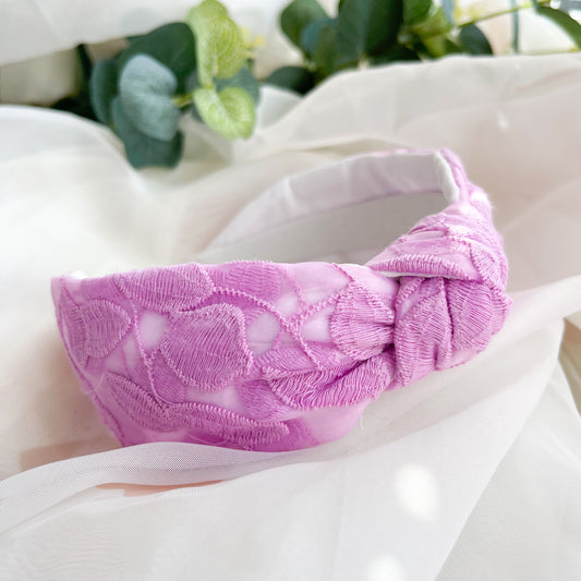 Lilac Embroidered Satin Lined Knot Headband