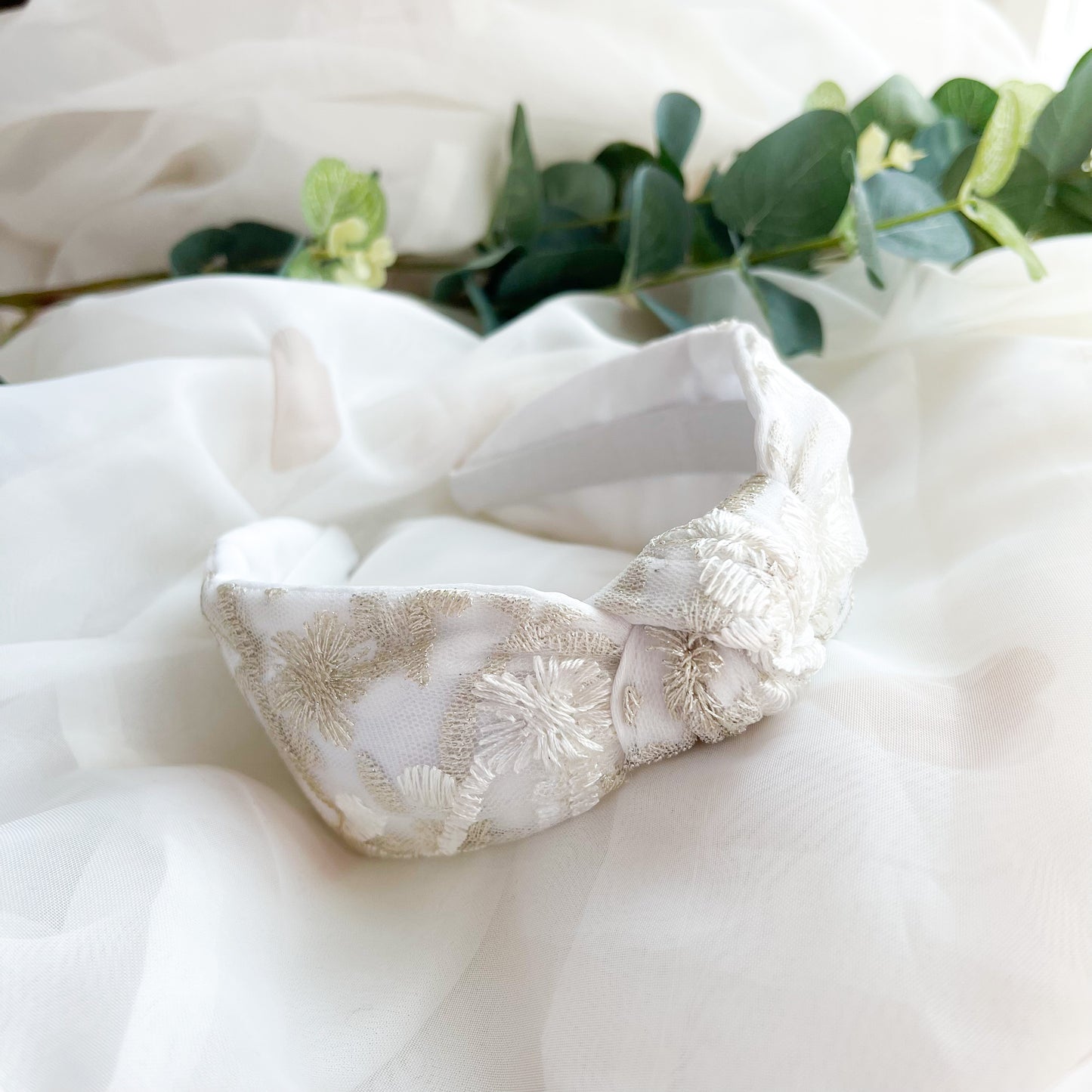 Embroidered Satin Lined Knot Headband