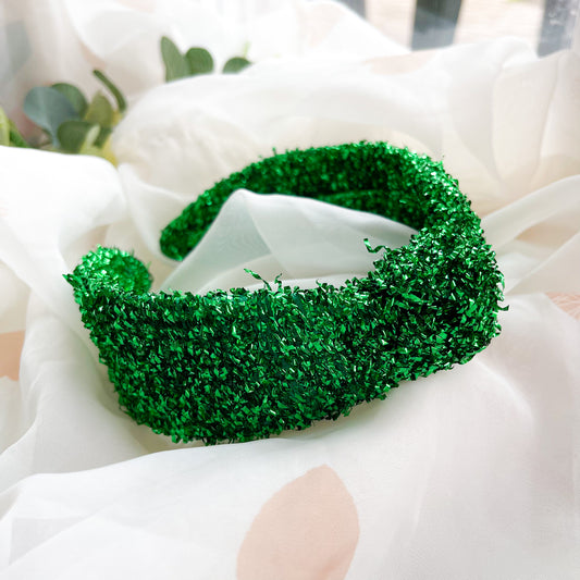Green Tinsel Knot Headband
