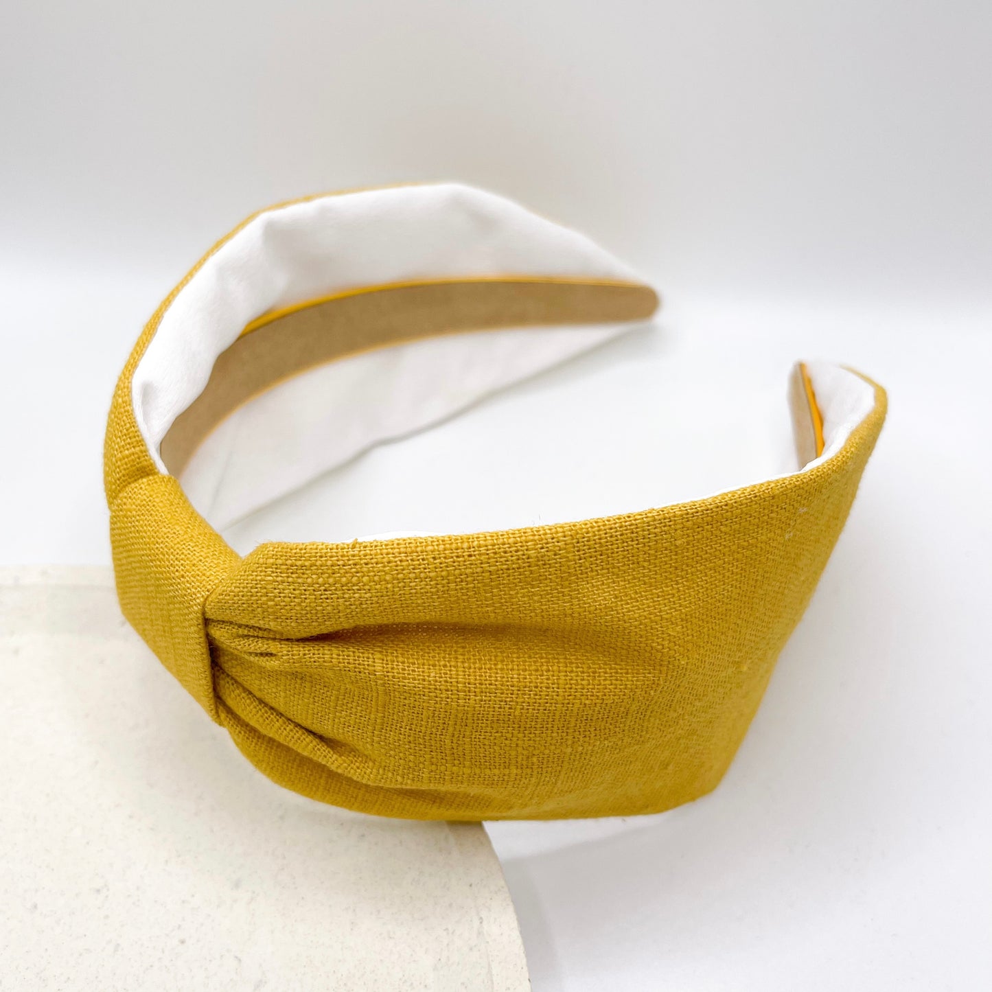 Mustard turban headband, satin lined hair accessory for women