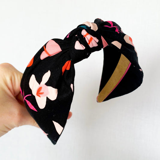 Pink floral bandana headband, graphic floral hairband
