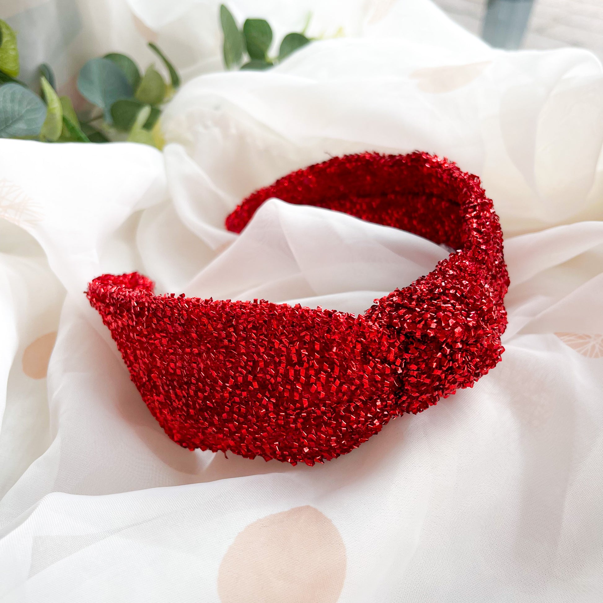 Red Tinsel Knot Headband Hair Accessories by Nine Designs