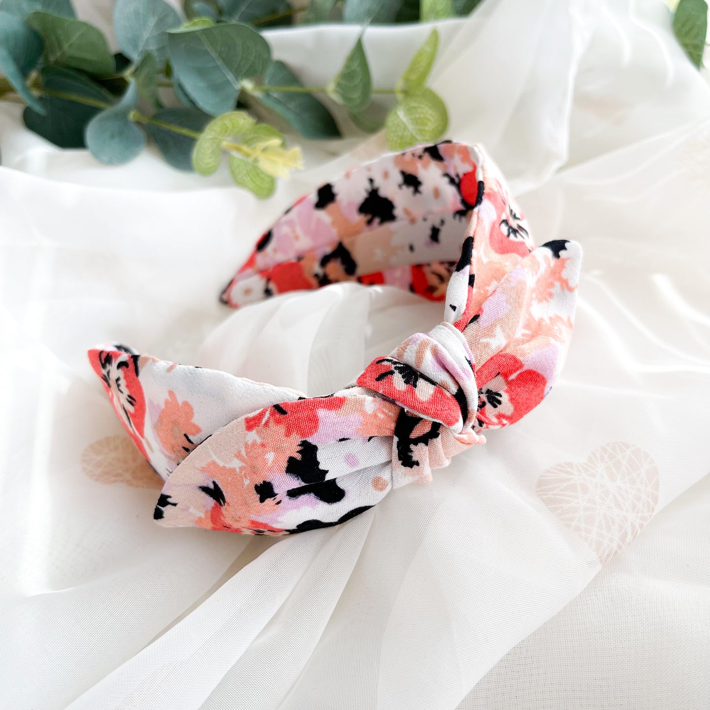 Pink Floral Side Bow Headband