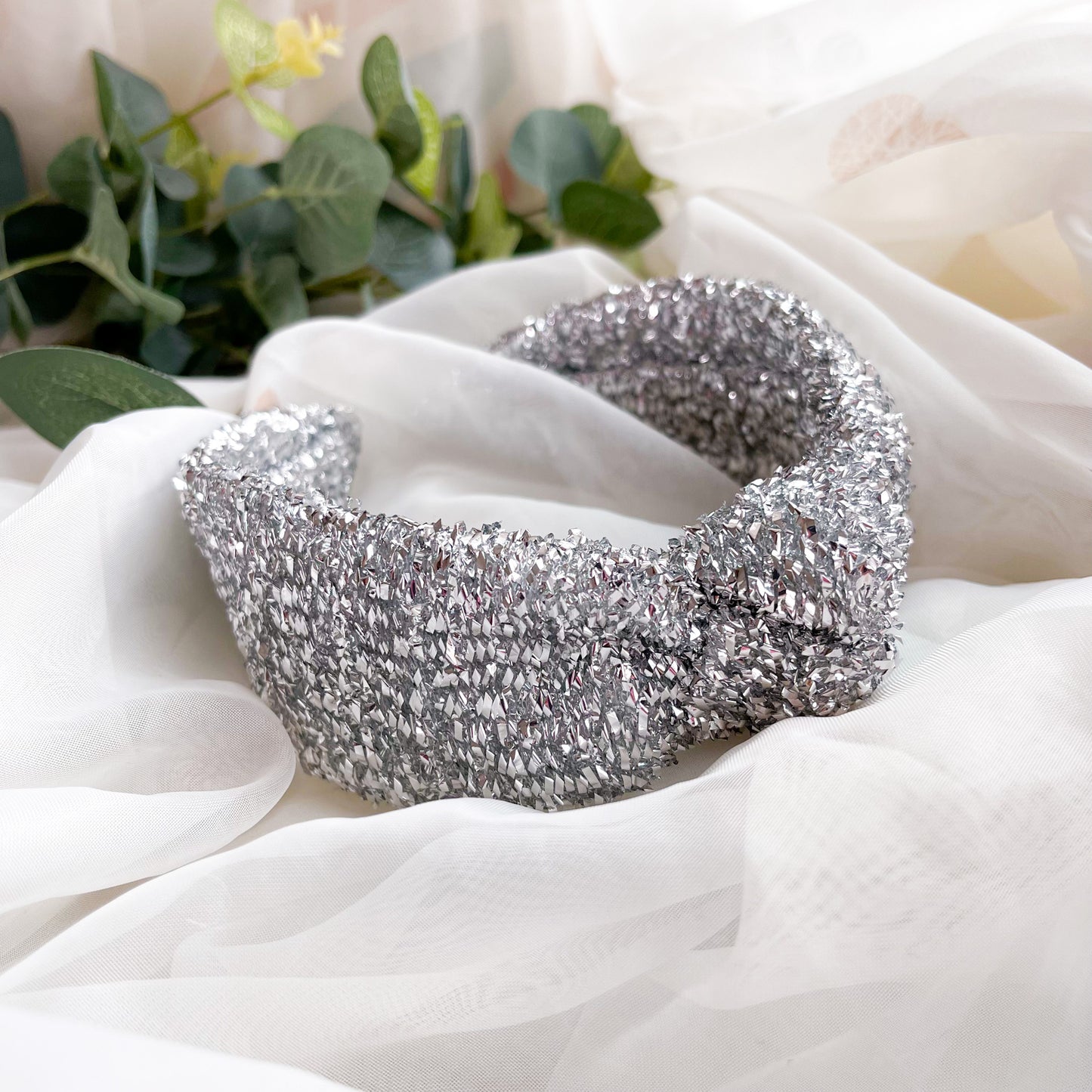 Silver Tinsel Knot Headband
