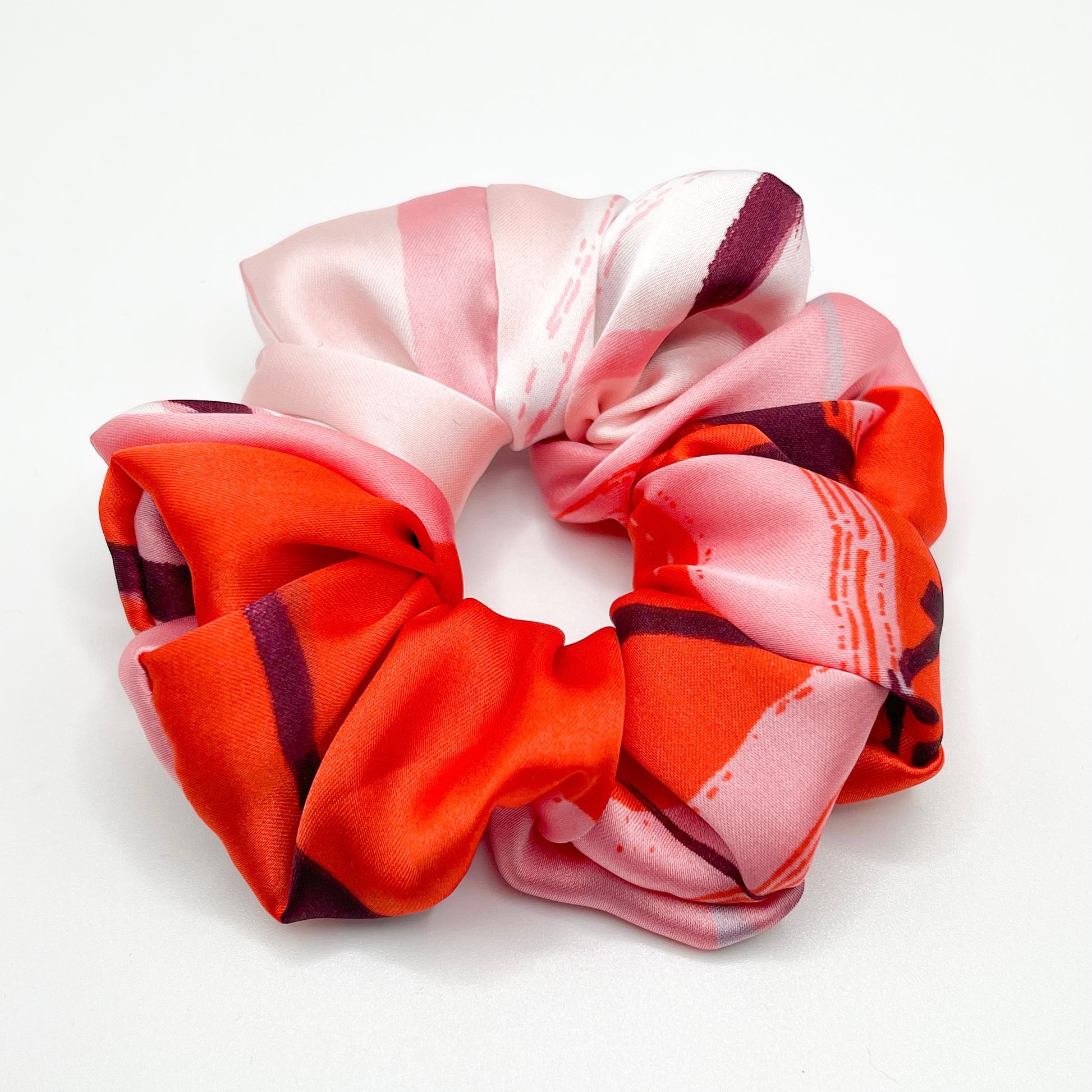 Valentines scrunchie, red pink hair tie, large scrunchie, satin silk